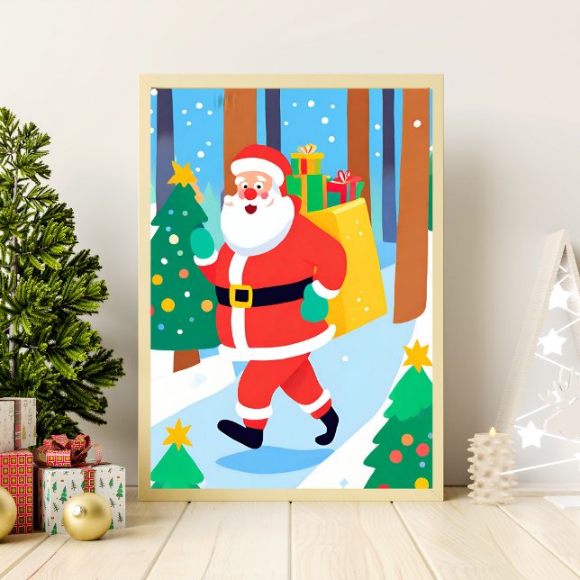Santa Holding Presents Wall Art Drawing Poster (Creator Uploaded)
