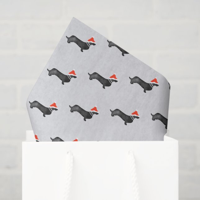 Santa holiday Christmas dachsund watercolor black Tissue Paper (Gift Bag)