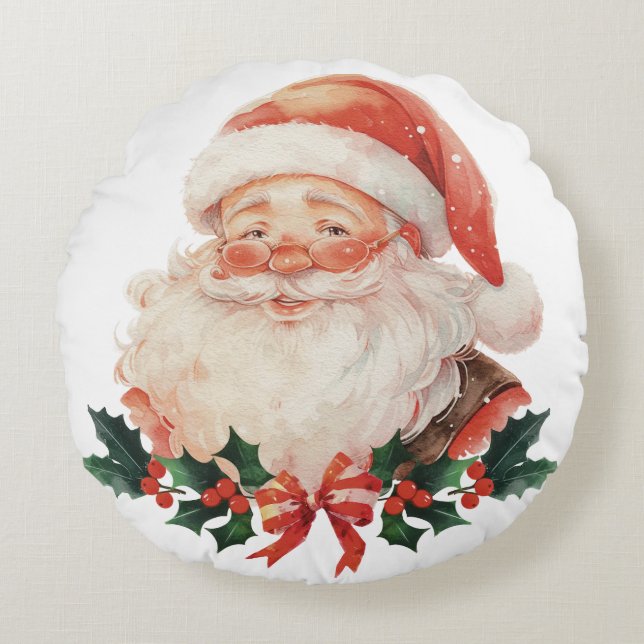 Santa Holiday  Round Cushion (Front)