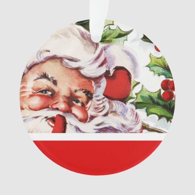 Santa holly mistletoe vintage PERSONALIZE Ornament (Front)