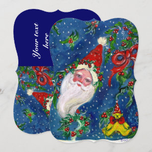 SANTA,HOLLYBERRIES,CROWNS,CHRISTMAS PARTY Red Blue Invitation