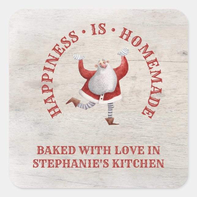 Santa Homemade Baked With Love Christmas Square Sticker (Front)