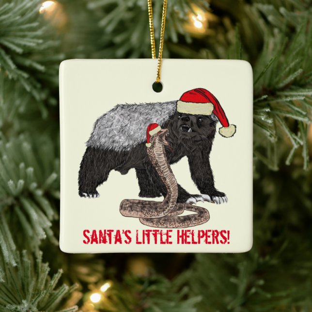 Santa Honey Badger and Snake Funny Irony Ceramic Ornament (Tree)