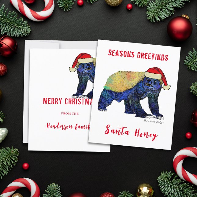 Santa Honey Badger Funny Quote Budget (Santa honey badger funny quote christmas wild animal custom budget holiday greetings card)
