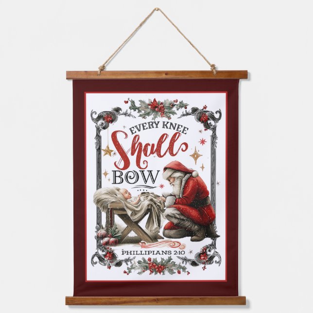 Santa Honors Christ – Religious Christmas Artwork  Hanging Tapestry (Front)