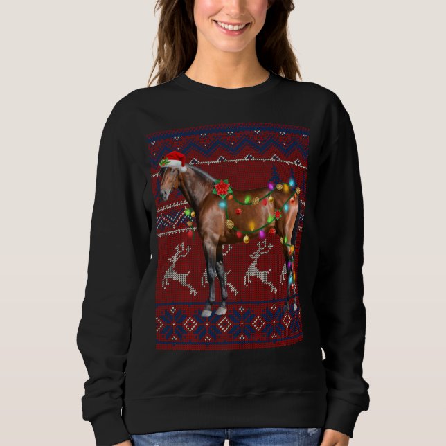 Santa Horse Christmas Tree Lights Ugly Sweater Paj (Front)
