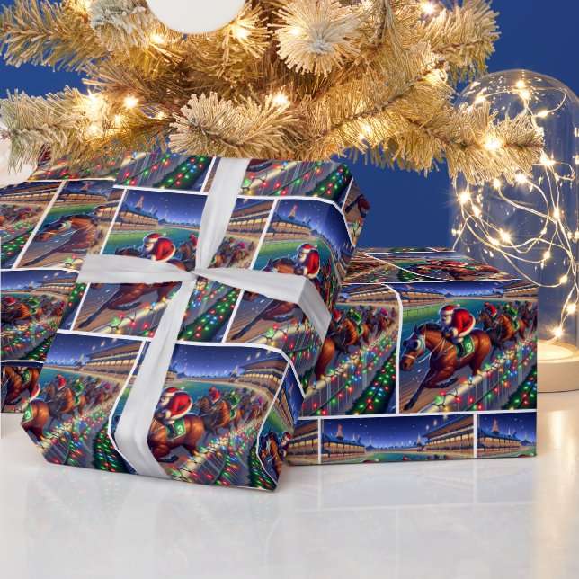 Santa Horse Racing Jockey Christmas Wrapping Paper (Holidays)
