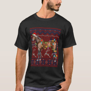 Santa Horse Tree Lights Ugly Pajama T-Shirt