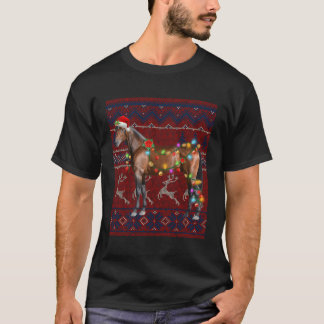 Santa Horse Tree Lights Ugly Pajama T-Shirt