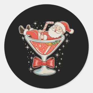 Santa Hot Mess Martini Glass Christmas Xmas Classic Round Sticker