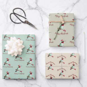 Santa Hummingbird Merry Christmas Wrapping Paper Sheet