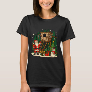 Santa Hunting Cabin Funny Christmas Better Not Ut  T-Shirt