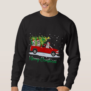 Santa Husky Riding Red Truck Merry Christmas Sweatshirt
