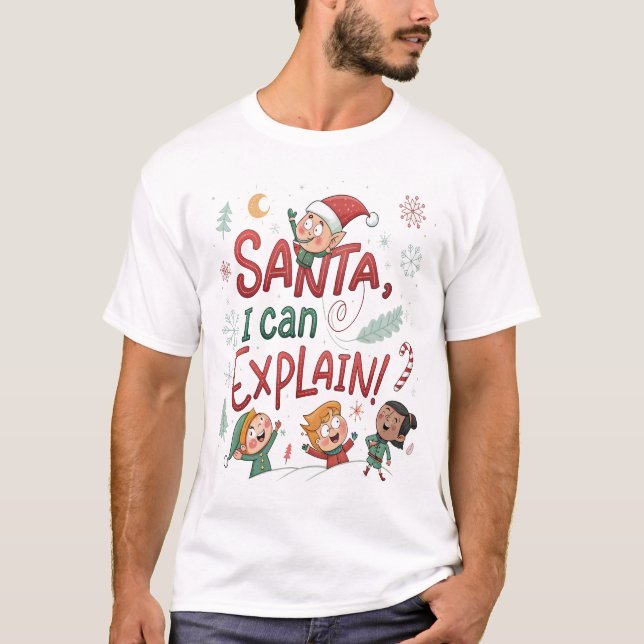 Santa, I Can Explain! Bold Candy-Cane T-Shirt (Front)