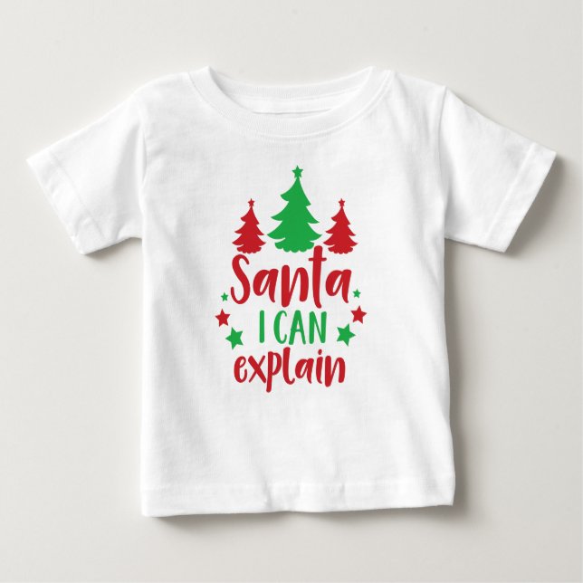 Santa I Can Explain, Trees, Stars, Christmas, Xmas Baby T-Shirt (Front)