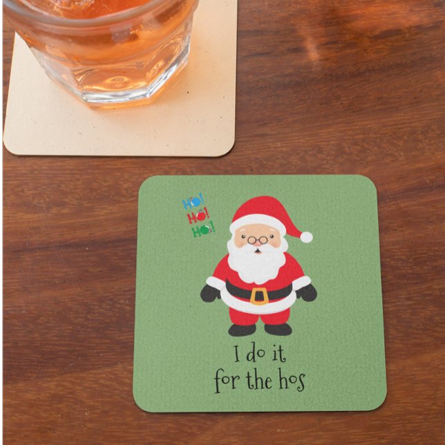 Santa I Do It For the Hos Christmas Square Paper Coaster (Creator Uploaded)