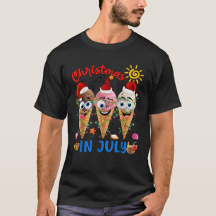 Santa Ice Cream Cones Xmas Lights Christmas In Jul T-Shirt