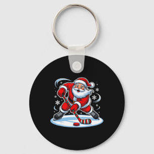 Santa Ice Hockey Christmas Funny Xmas Pajamas Boys Key Ring