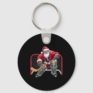 Santa Ice Hockey Goalie Christmas Xmas Costume Men Key Ring