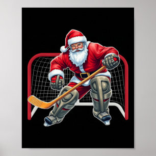 Santa Ice Hockey Goalie Christmas Xmas Costume Men Poster