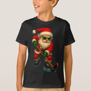 Santa Ice Hockey Player Christmas Xmas Boys Men Bo T-Shirt