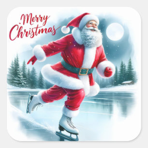 Santa Ice Skates in Winter Wonderland Square Sticker