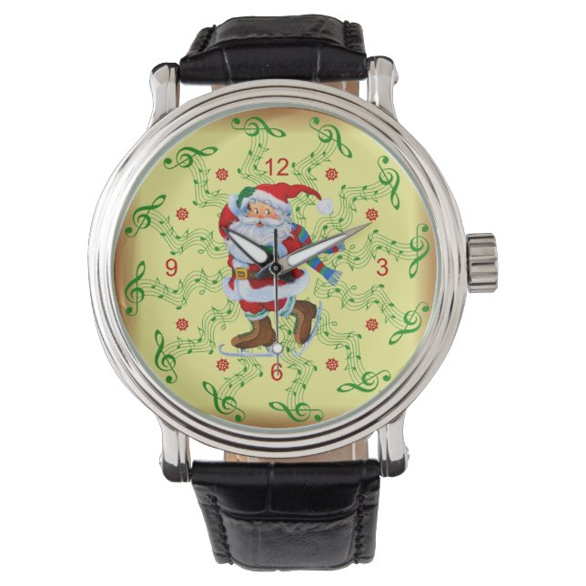 Santa ~ Ice Skates ~ Musical Scrolls ~ Christmas ~ Watch (Front)
