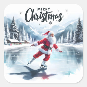 Santa Ice Skating in Winter Wonderland Square Sticker