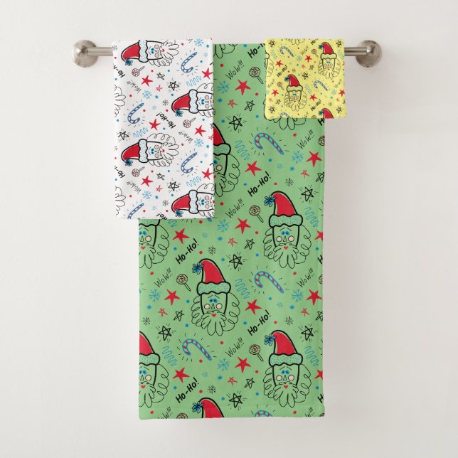 Santa illustration Christmas Stocking stuffers Bath Towel Set (Insitu)