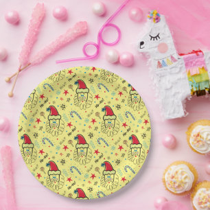 Santa illustration Christmas Stocking stuffers Paper Plate