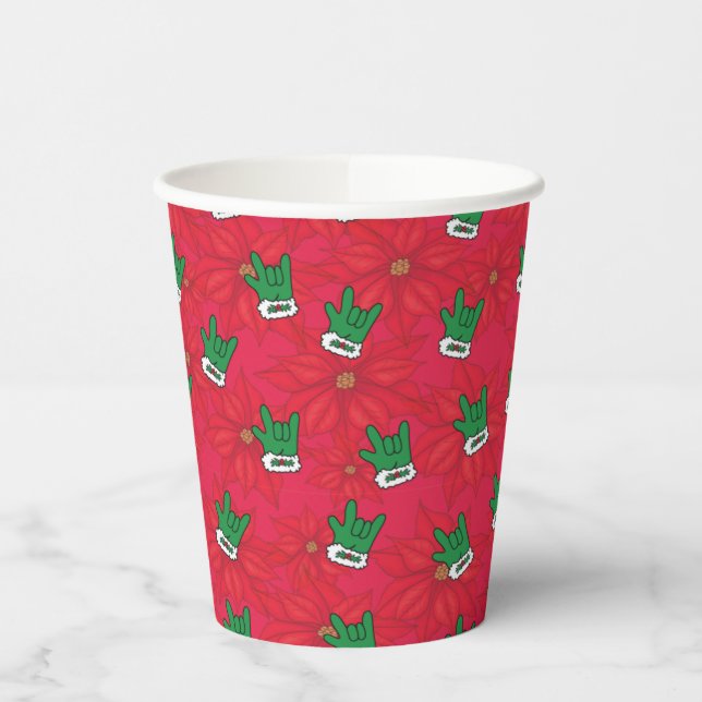 Santa ILY Glove paper cups, ASL ILY, Christmas ASL Cups (Left)