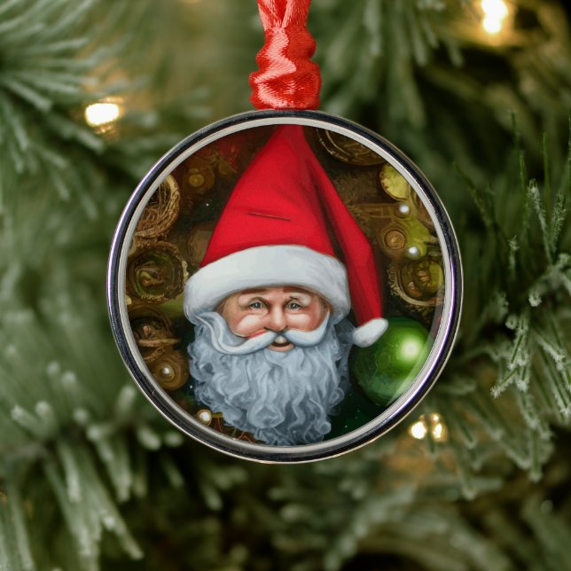 Santa In A Christmas Fantasy Background  Metal Ornament (Tree)