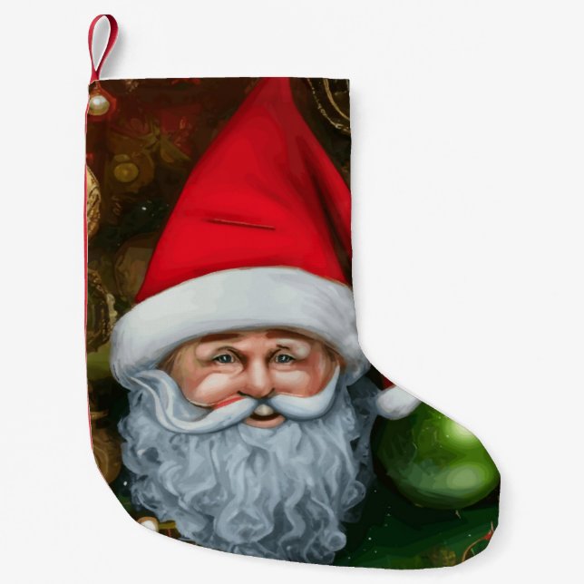 Santa In A Christmas Fantasy Background  Small Christmas Stocking (Front)