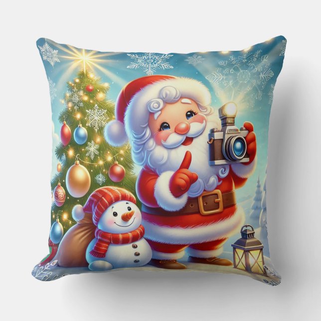 Santa  in a Festive Christmas Scene Cushion (Front)