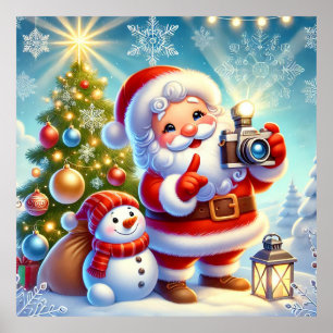 Santa  in a Festive Christmas Scene Poster