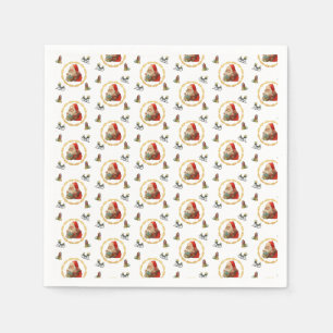 Santa in a Gold Wreath with Christmas Elements Napkin