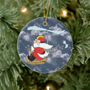 Santa in a Helicopter Ornament