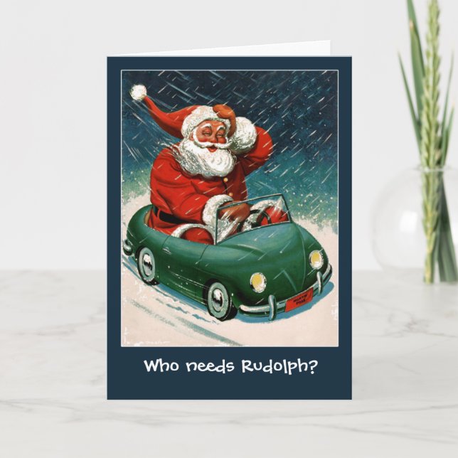 Santa in a Sports Car Christmas Card (Front)