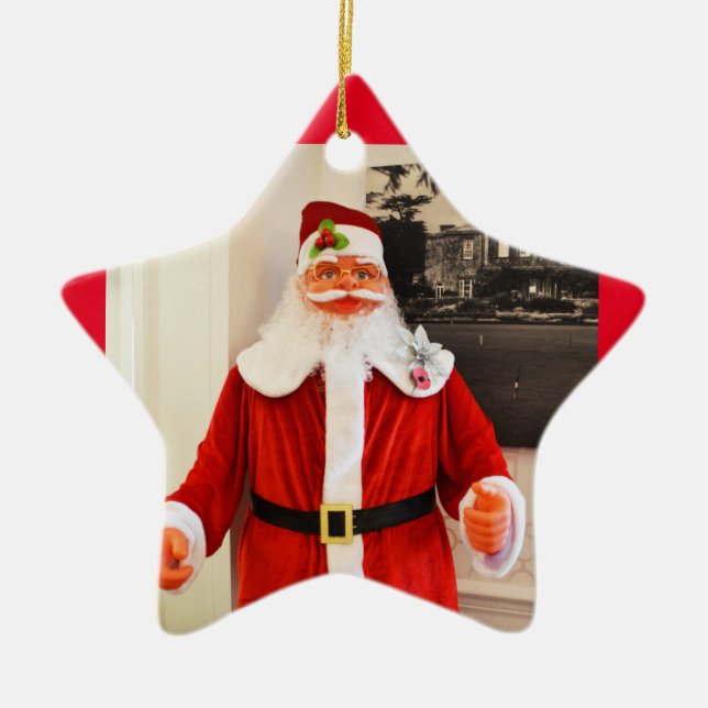 Santa in a star ceramic ornament (Front)