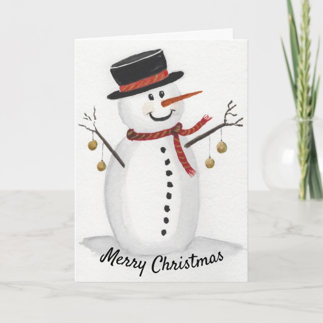 Santa in a Top Hat Watercolor Greeting Card (Front)