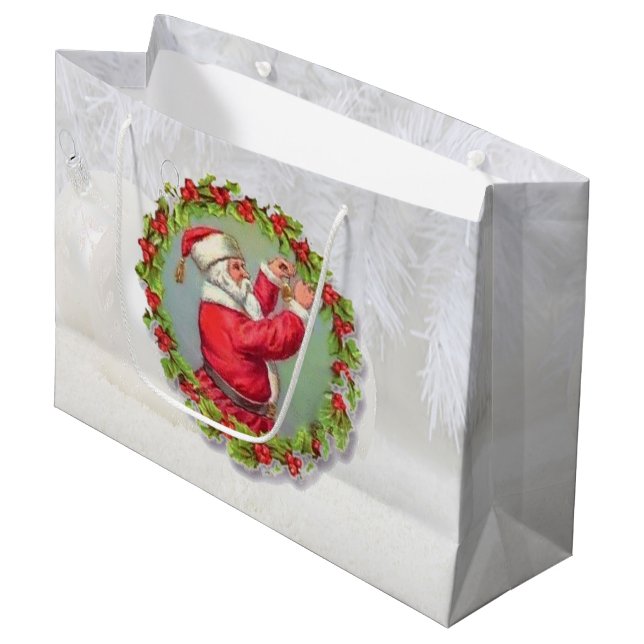 Santa in a Wreath Large Gift Bag (Front Angled)