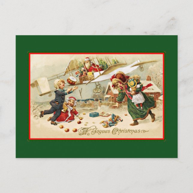 Santa in an Aeroplane Holiday Postcard (Front)