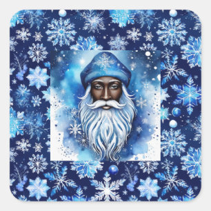 Santa in Blue Square Sticker