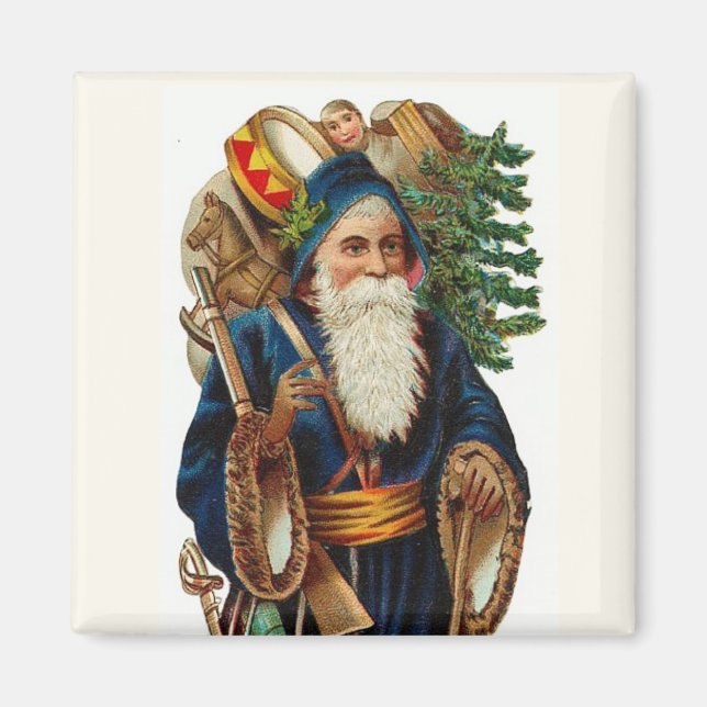 Santa In Blue Vintage Magnet (Front)