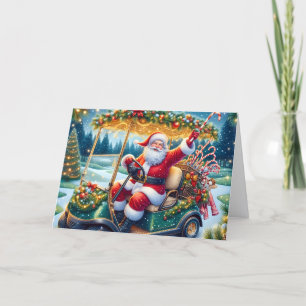 Santa in Christmas Golf Cart Holiday Card