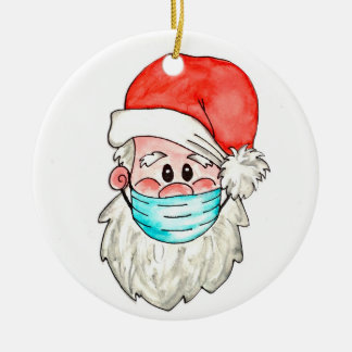 Santa in facemask christmas holiday tree dec ceramic ornament