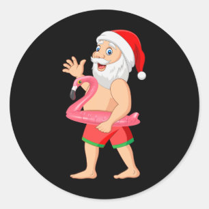 Santa In Flamingo Float Funny Christmas In July  Classic Round Sticker