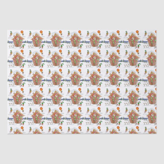 Santa in Gingerbread House Elves with Candy Canes Tissue Paper (Front)