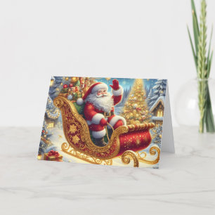 Santa in Golden Sleigh Holiday Card