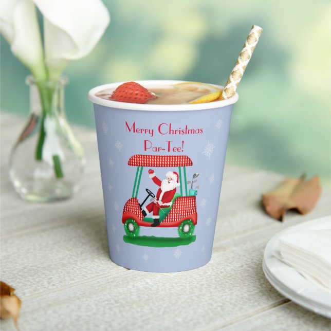 Santa In Golf Cart Merry Christmas Par-Tee! Paper Cups (Insitu)